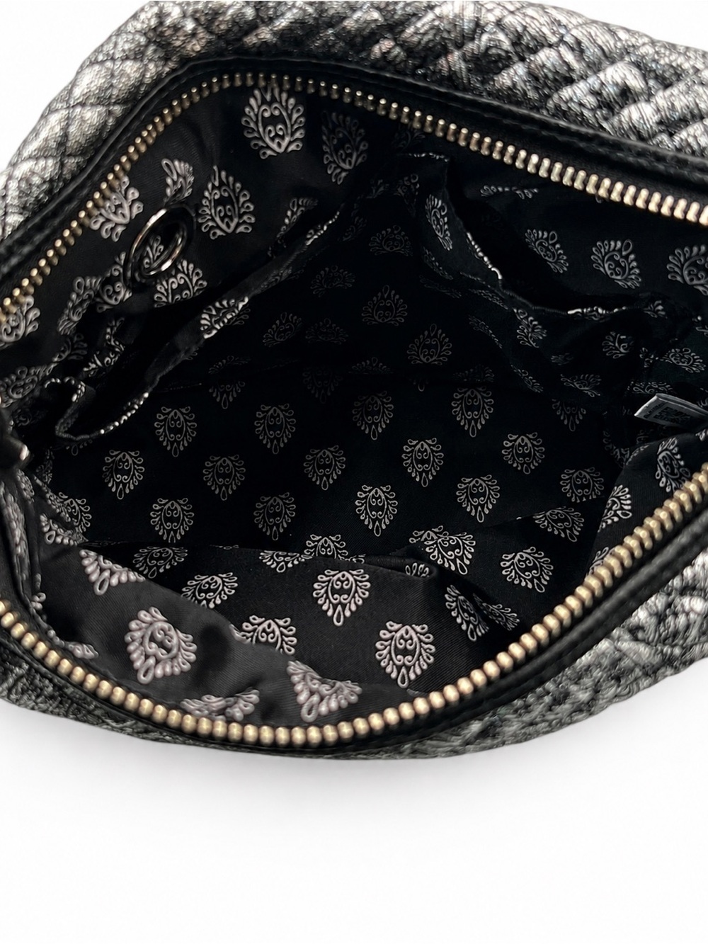 Vera BradleyCarson Silver Black Metallic Quilted Crossbody Hobo Bucket Bag Purse - Picture 9 of 10